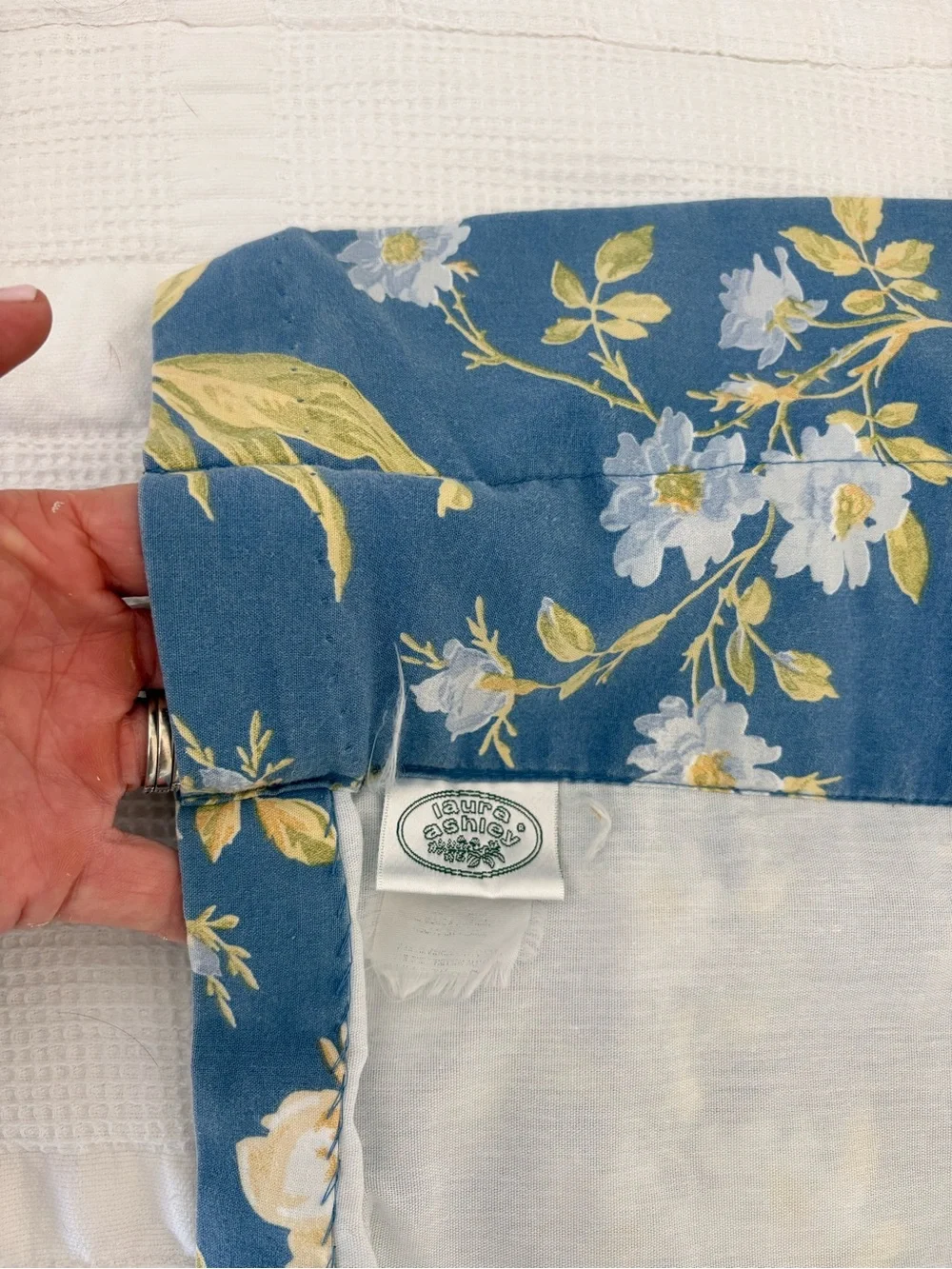 Vintage Laura Ashley Blue and Cream Floral Drapes- Set of 4